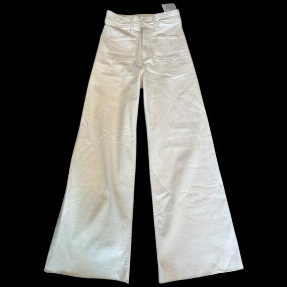 NWOT Zara Wide Leg Stretch Jeans Patch Pockets High Waist Wide Leg Frayed Hem 2 - Picture 1 of 11